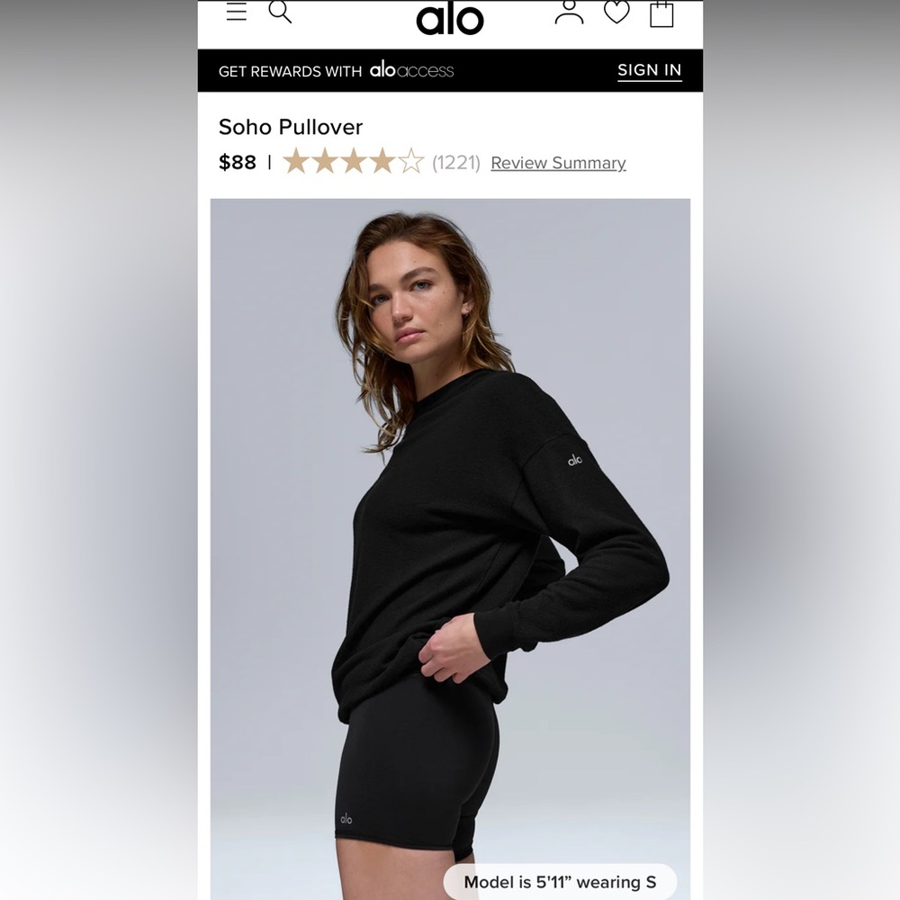 ALO Yoga Black Soho Women's Pullover Sweatshirt
